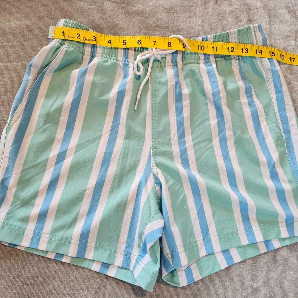 Tilly's RSQ Swim Shorts Men's Small No Lining Green Blue White Retro Stripe NWT